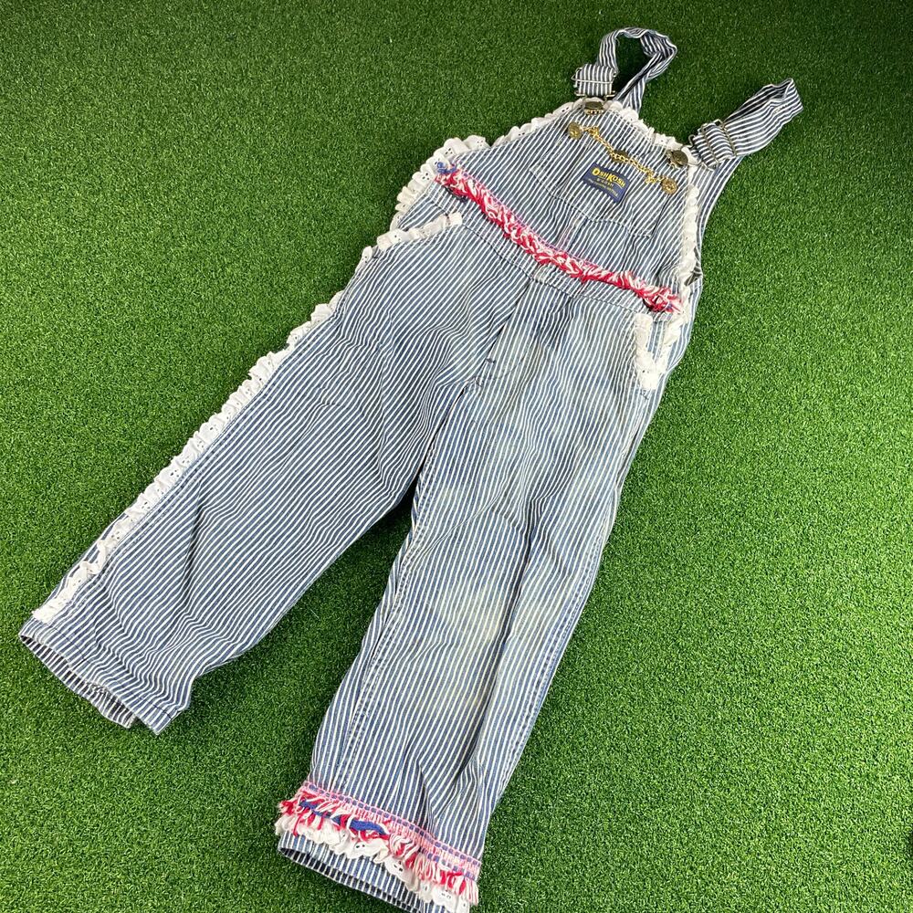 Vintage 90s Y2K OshKoshB'Gosh Custom Redone Pinstripe Girls Overalls Sz 4T